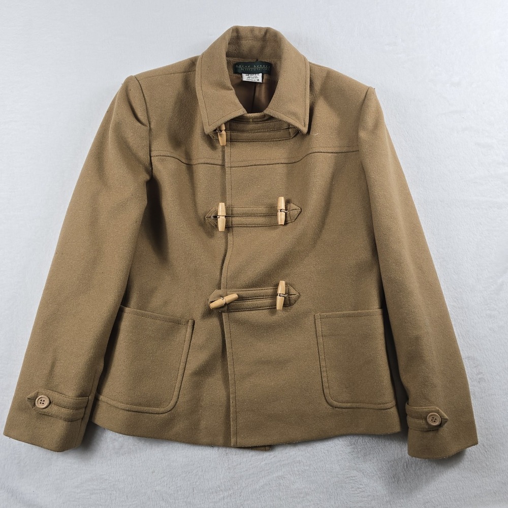Harve Benard Wool Peacoat Vintage Double Breasted Wood Toggles Women's 10 Brown